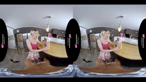 VR sex session with a blonde shemale getting barebacked in immersive virtual reality