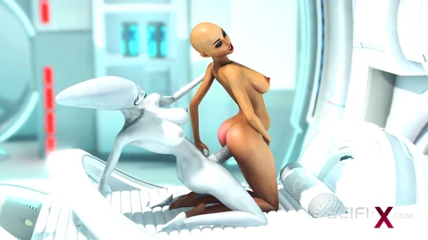 Sci-fi lab sex: An exotic babe gets drilled by a horny alien futanari!