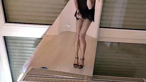 Stockings solo, huge shemale cock