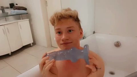 Having fun with my dominant toy in the shower ftm trans hunk