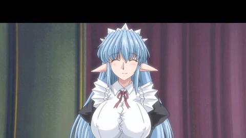 Una elfa shemale de anime con mucho busto se acuesta con una chica anime curvilínea